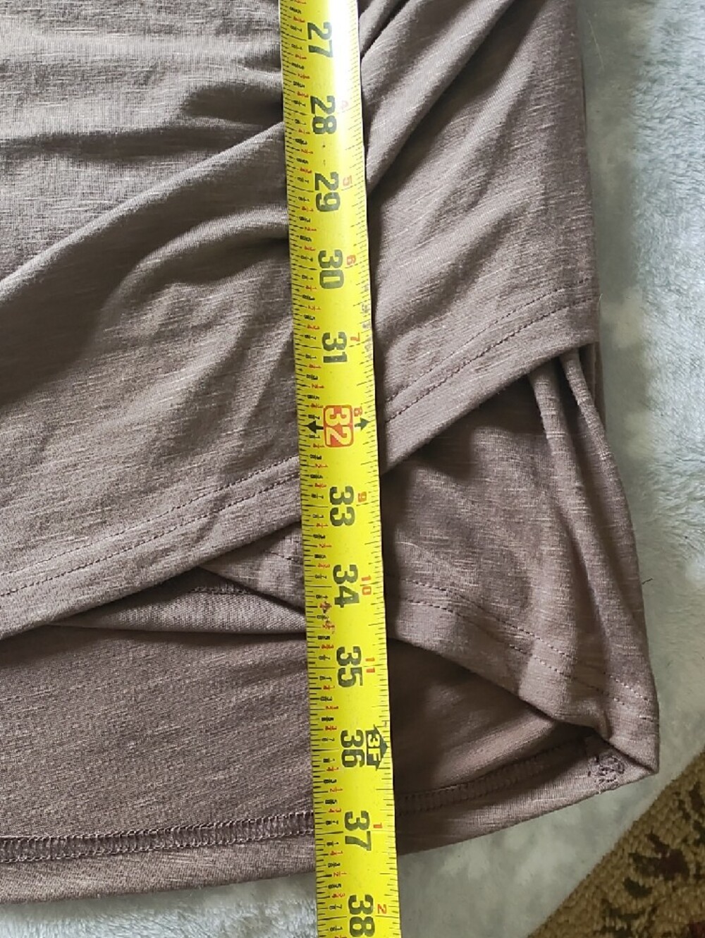 Ruched Long-Sleeve Olive Dress with Overlap Hem - Picture 8 of 13
